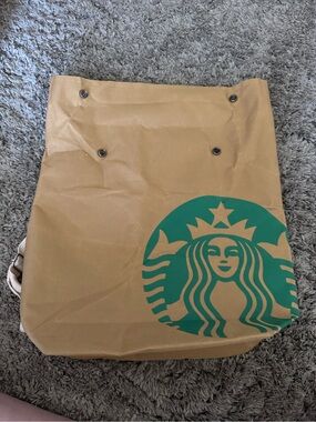 Starbucks Canvas Roll-Top Siren Logo Backpack Bag | Tan & Green